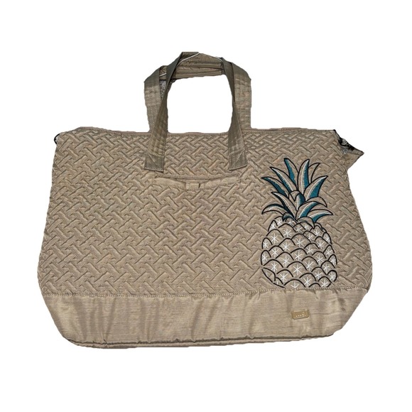 Lug Tote Bag Aerial 2 Pineapple Gold Quilted Embroidery Travel Beach Everyday - Picture 13 of 16
